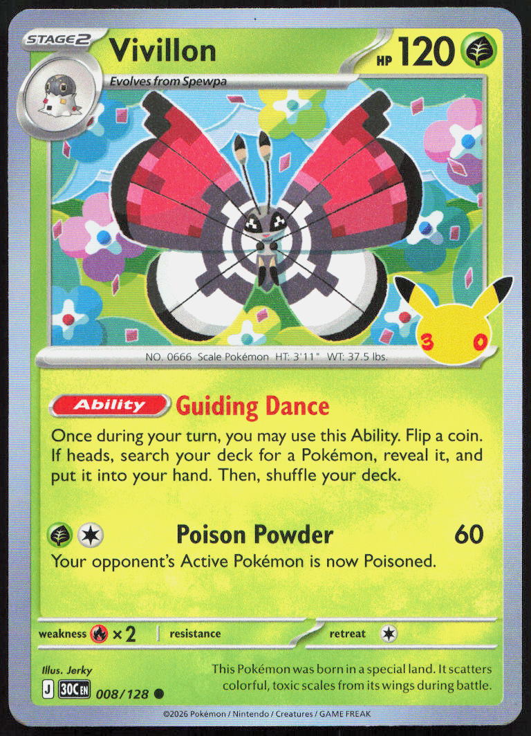 Vivillon 008/128 Holo Common ME: 30th Celebration Pokemon