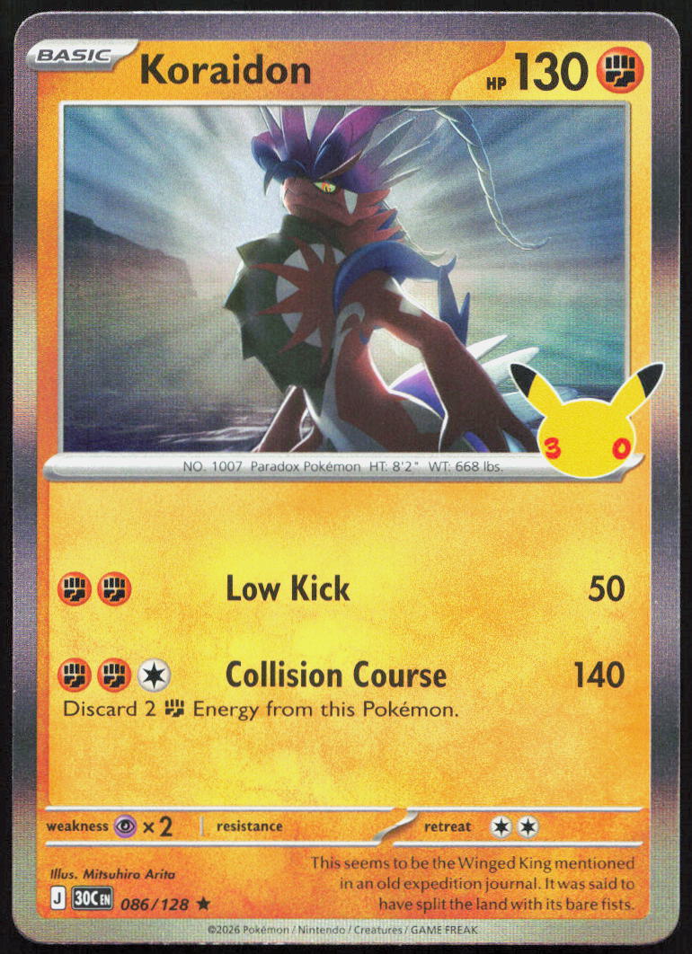 Koraidon 086/128 Rare ME: 30th Celebration Pokemon Holo