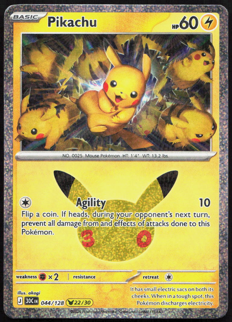 Pikachu 044/128 Holo Pikachu Rare ME: 30th Celebration Pokemon