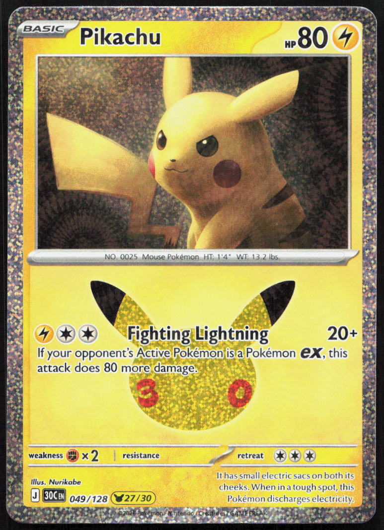 Pikachu 049/128 Holo Pikachu Rare ME: 30th Celebration Pokemon