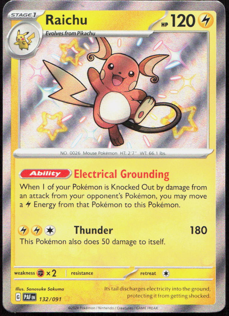 Raichu 132/091 Shiny Rare Paldean Fates Pokemon Holo