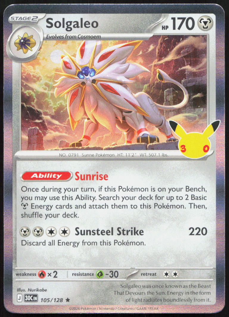 Solgaleo 105/128 ME: 30th Celebration Pokemon Holo