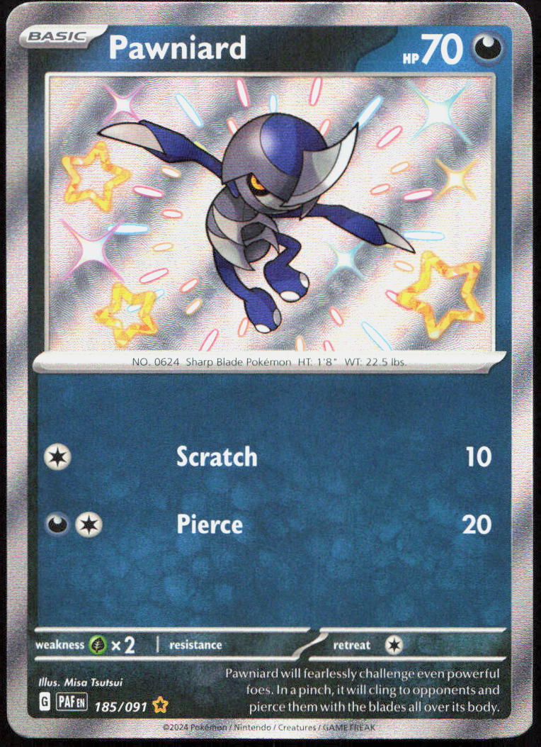 Pawniard 185/091 Shiny Rare Paldean Fates Pokemon Holo