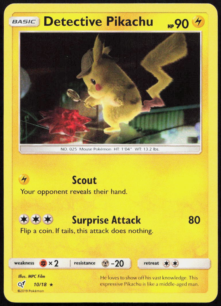 Detective Pikachu 10/18 Rare Detective Pikachu Pokemon Holo