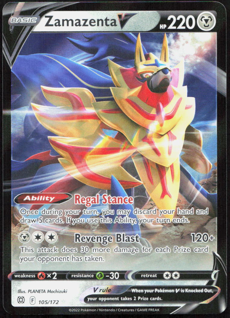 Zamazenta V 105/172 Holo V Rare Brilliant Stars Pokemon