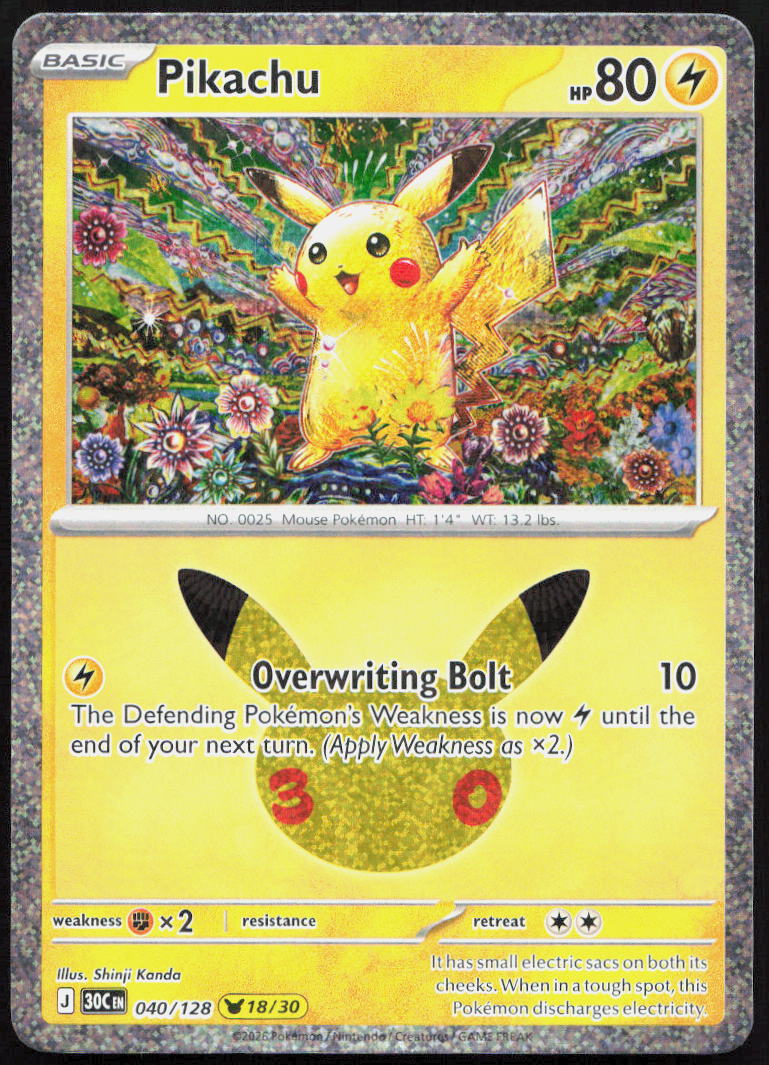 Pikachu 040/128 Holo Pikachu Rare ME: 30th Celebration Pokemon
