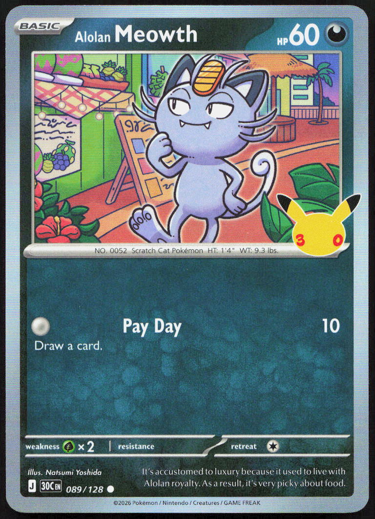 Alolan Meowth 089/128 Holo Common ME: 30th Celebration Pokemon