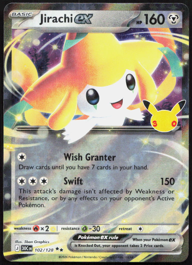 Jirachi ex 102/128 Double Rare ME: 30th Celebration Pokemon Holo
