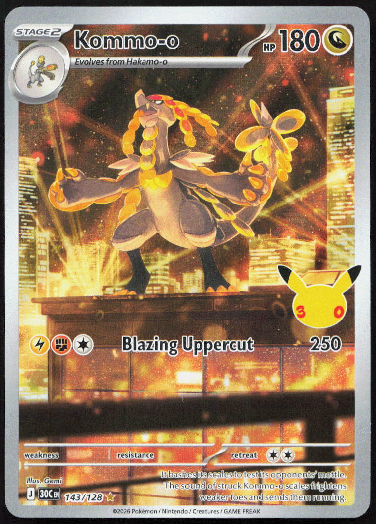 Kommo-o 143/128 Holo Illustration Rare ME: 30th Celebration Pokemon