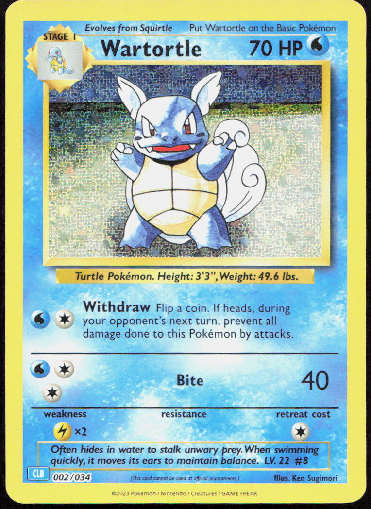 Wartortle 002/034 Holo Trading Card Game Classic Pokemon Holo