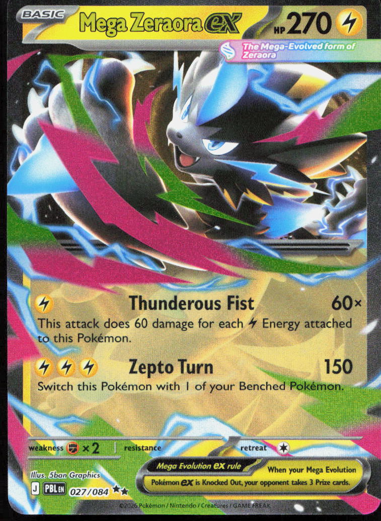 Mega Zeraora ex 027/084 Double Rare Pitch Black Pokemon Holo
