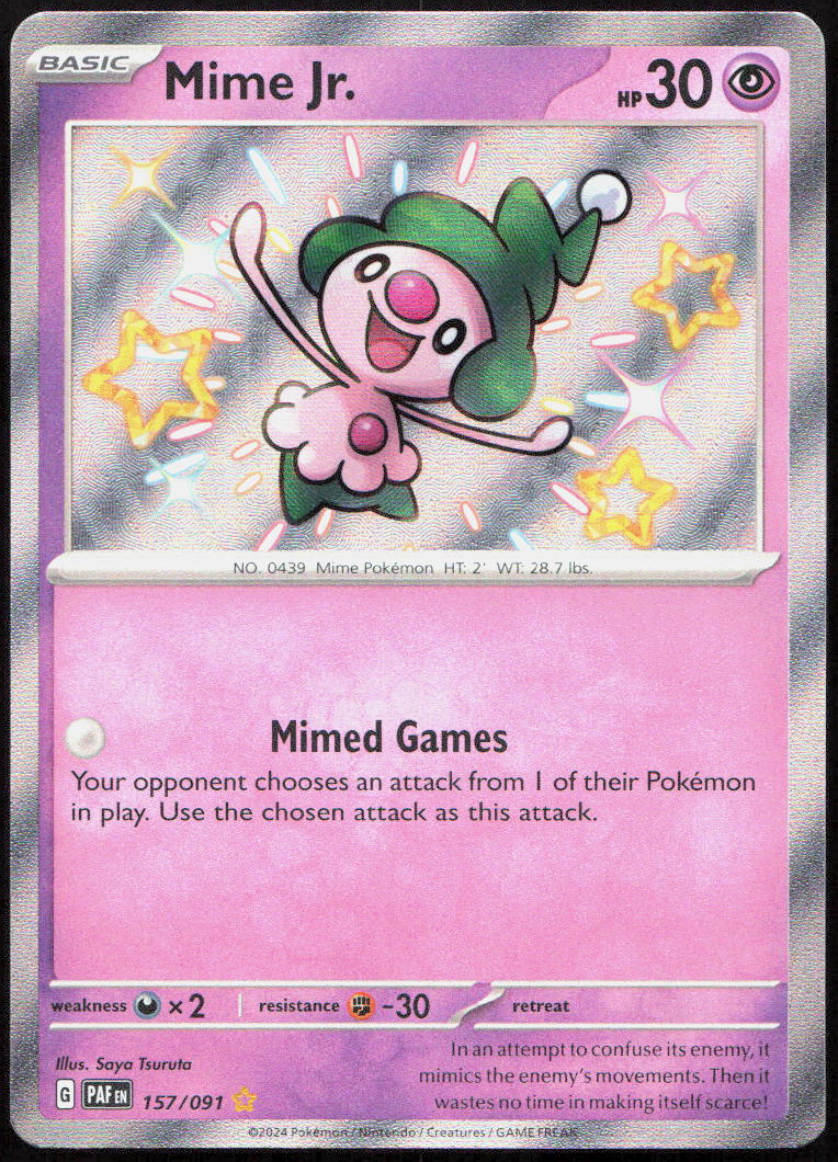 Mime Jr. 157/091 Shiny Rare Paldean Fates Pokemon Holo
