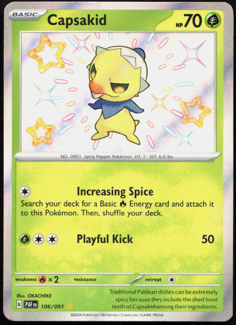 Capsakid 106/091 Shiny Rare Paldean Fates Pokemon Holo