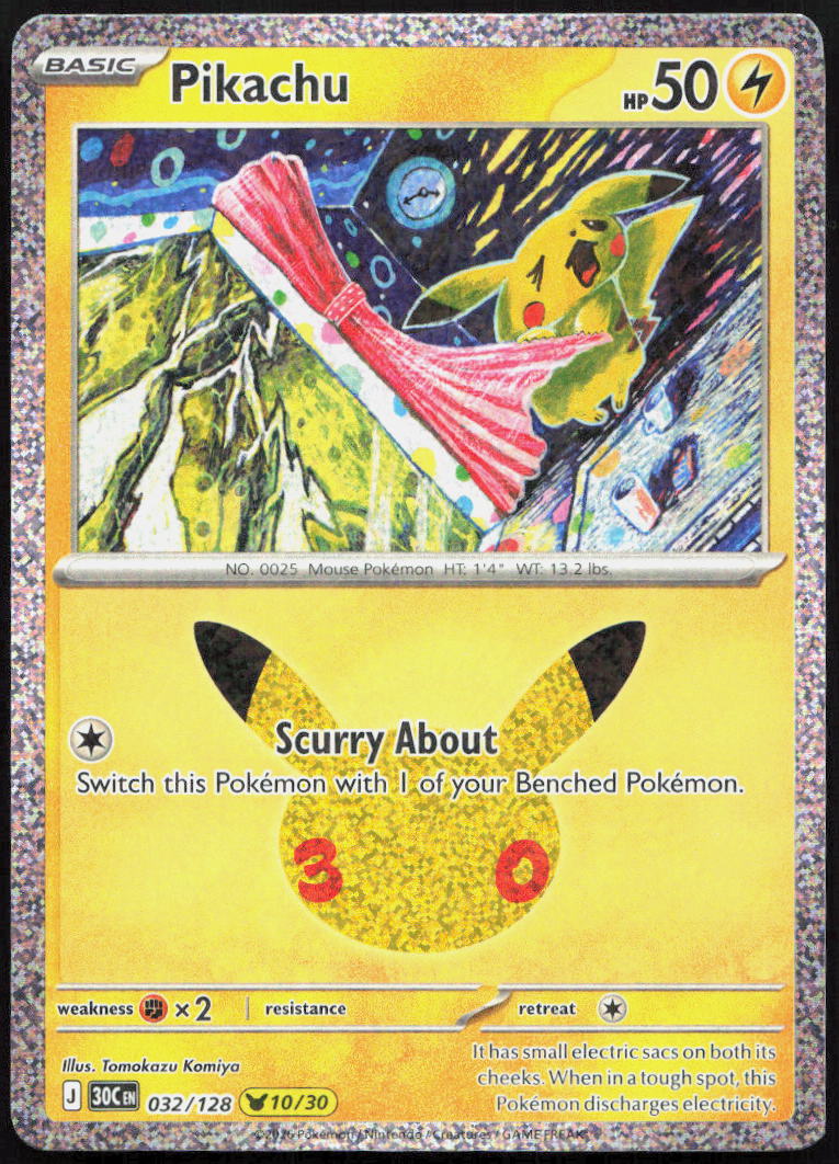 Pikachu 032/128 Holo Pikachu Rare ME: 30th Celebration Pokemon