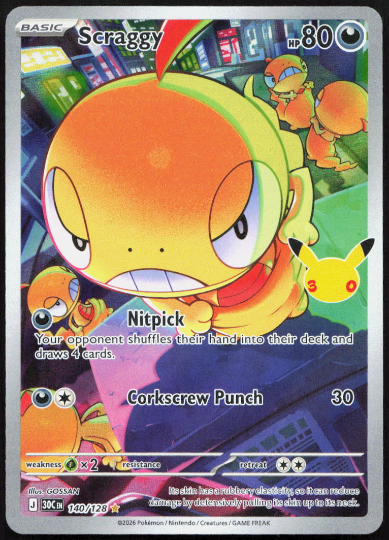 Scraggy 140/128 Illustration Rare ME: 30th Celebration Pokemon Holo