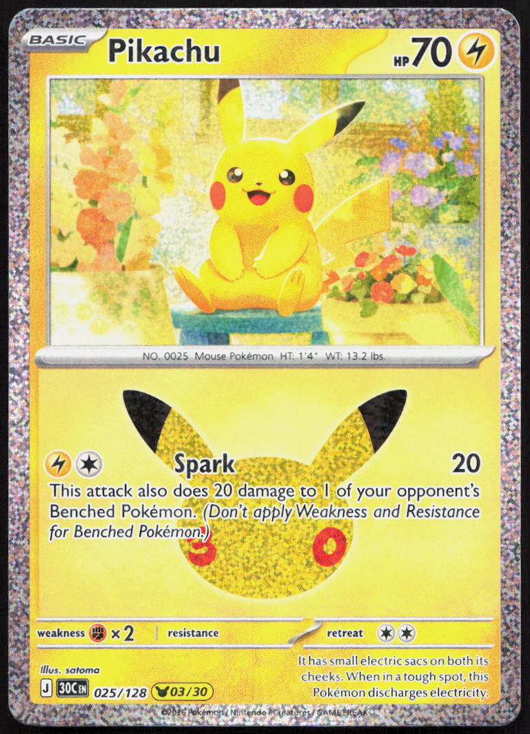 Pikachu 025/128 Holo Pikachu Rare ME: 30th Celebration Pokemon