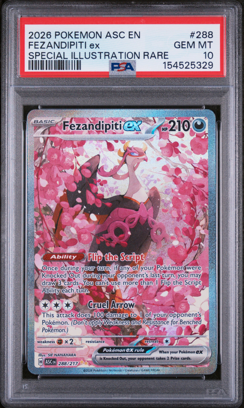 Fezandipiti EX 288 Special Illustration Rare Ascended Heroes Pokemon PSA 10