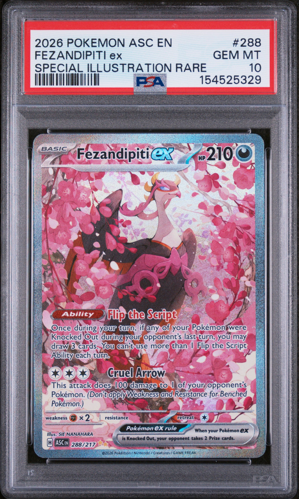 Fezandipiti EX 288 Special Illustration Rare Ascended Heroes Pokemon PSA 10