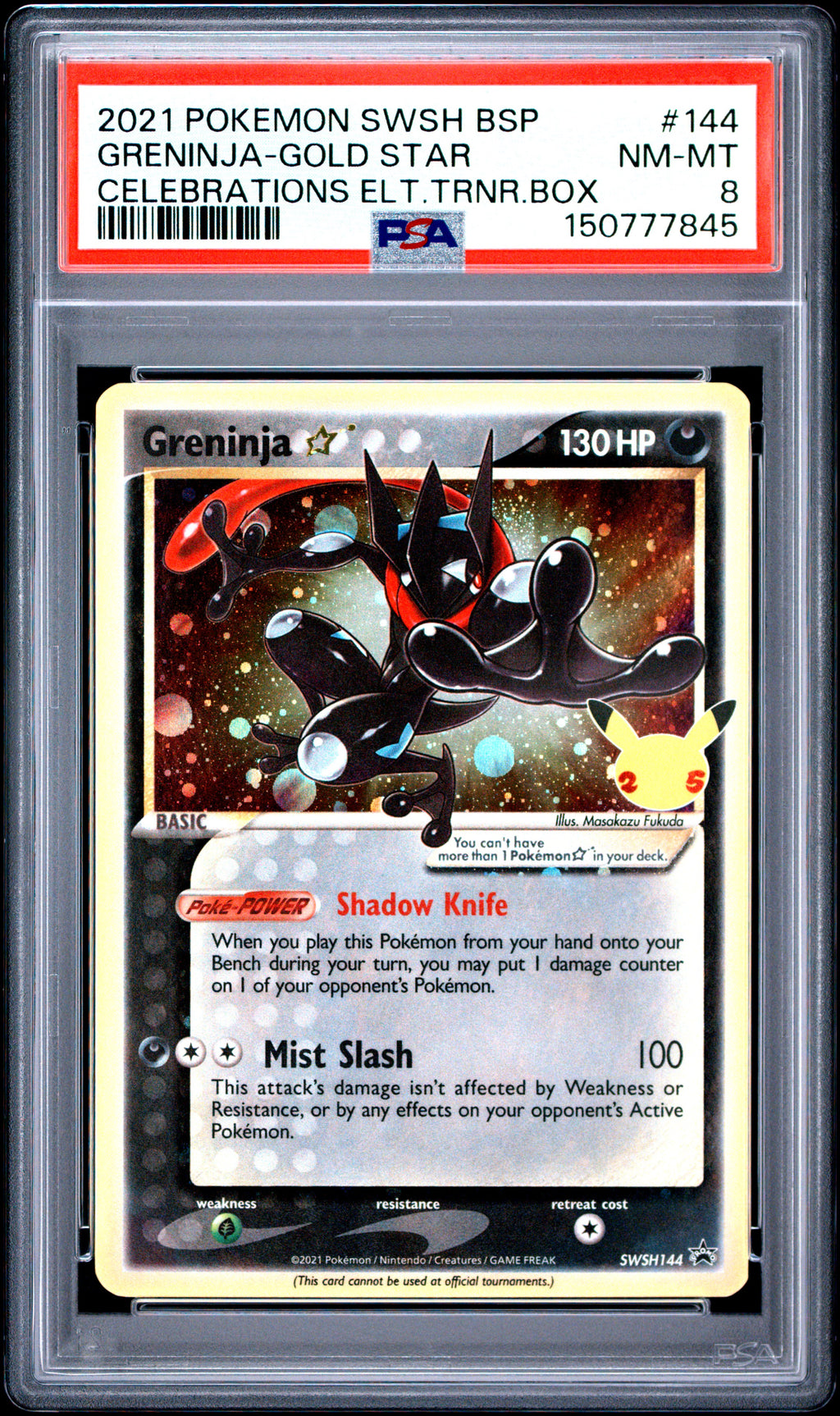 Greninja-Gold Star 144 Celebrations Elite Trainer Box Pokemon PSA 8