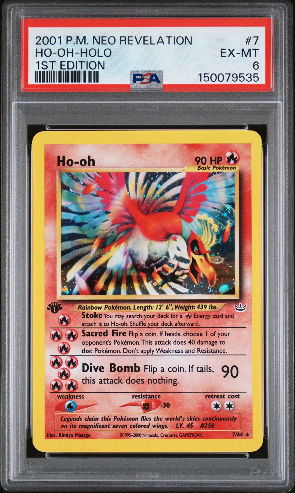 Ho-Oh Holo 7/64 1st Edition Neo Revelation Pokemon PSA 6