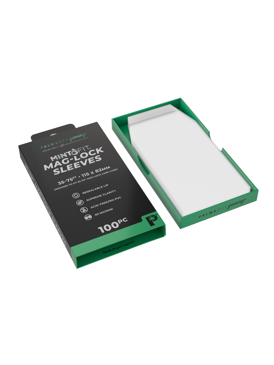 Palms Off Gaming MintFit Mag-Lock Card Case Sleeves (35pt-75pt) - 100pc