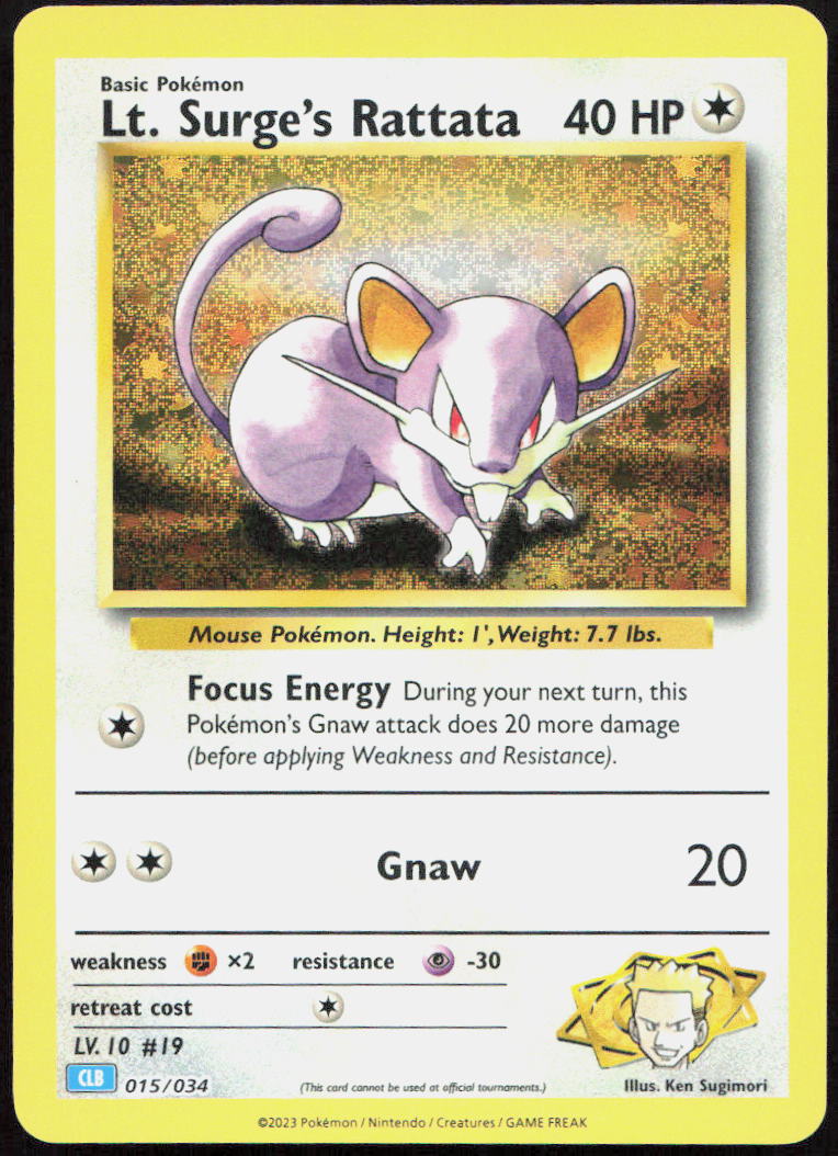 Lt. Surge's Rattata 015/034 Holo Trading Card Game Classic Pokemon Holo