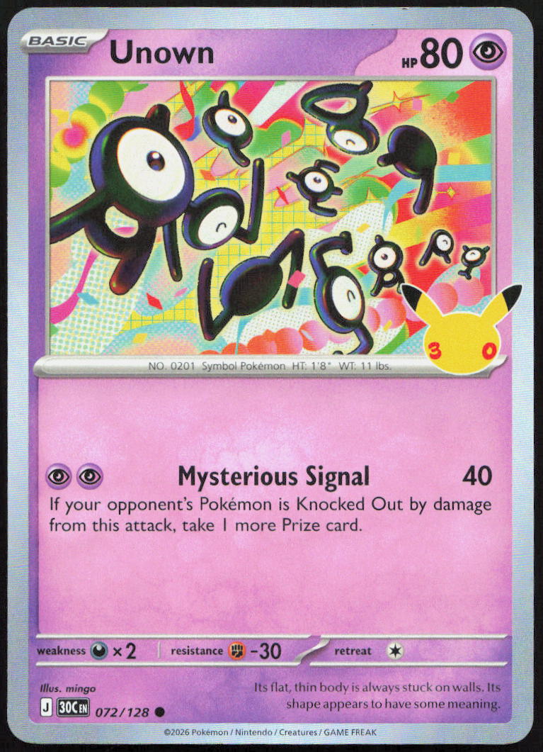 Unown 072/128 Common ME: 30th Celebration Pokemon Holo