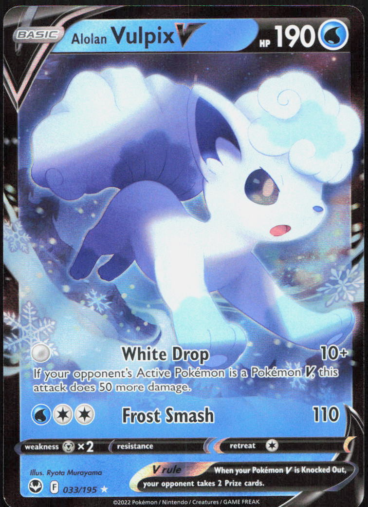 Alolan Vulpix V 033/195 Holo V Rare Silver Tempest Pokemon