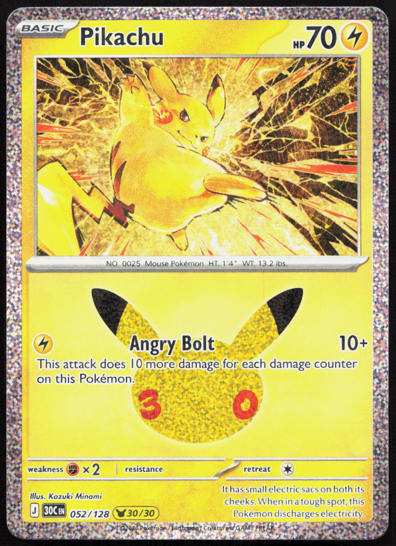 Pikachu 052/128 Holo Pikachu Rare ME: 30th Celebration Pokémon