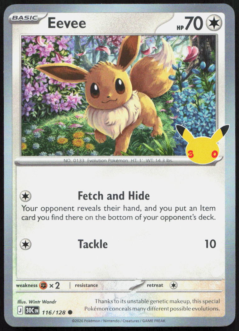 Eevee 116/128 Holo Common ME: 30th Celebration Pokemon