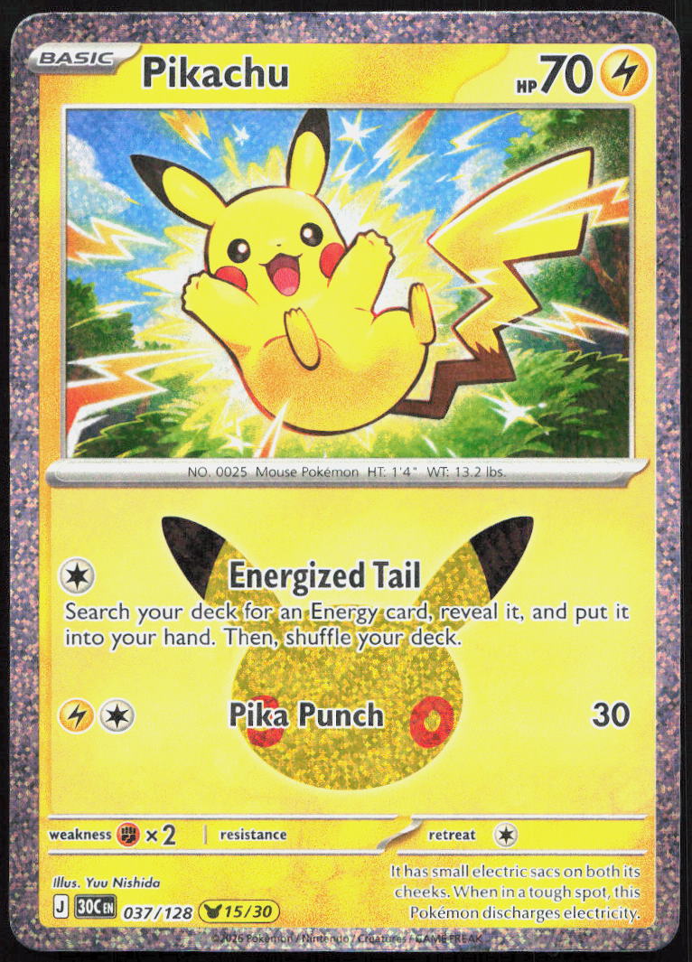 Pikachu 037/128 Holo Pikachu Rare ME: 30th Celebration Pokemon