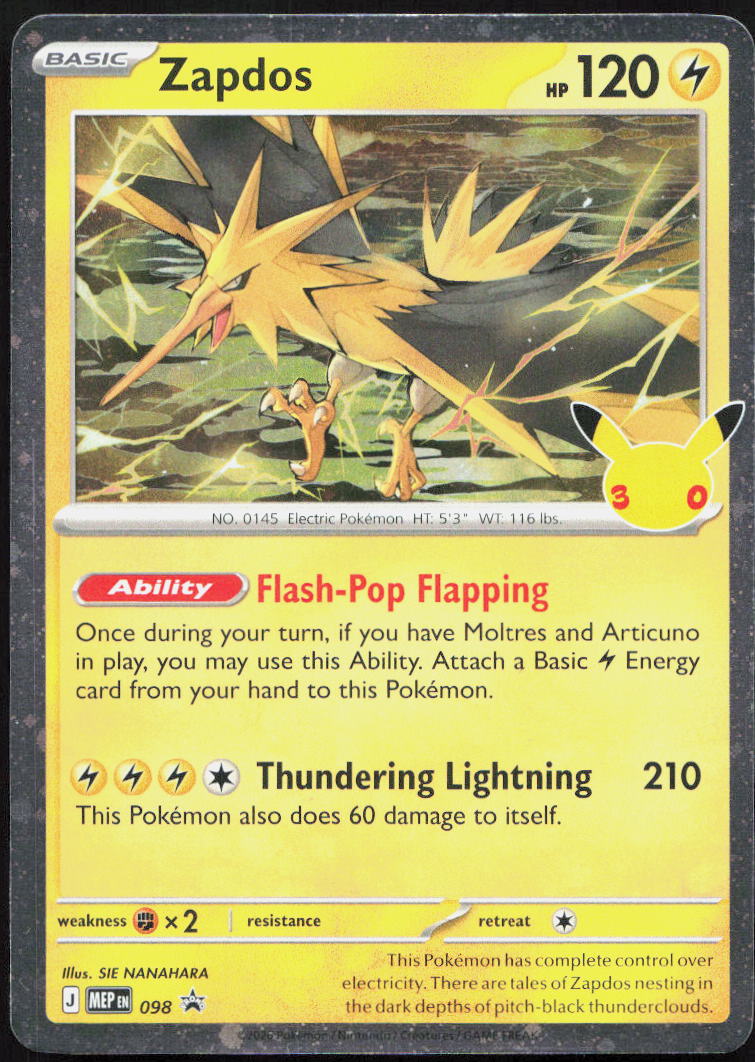 Zapdos (30th Celebration) 098 Holo Promo ME: Mega Evolution Promo Pokemon