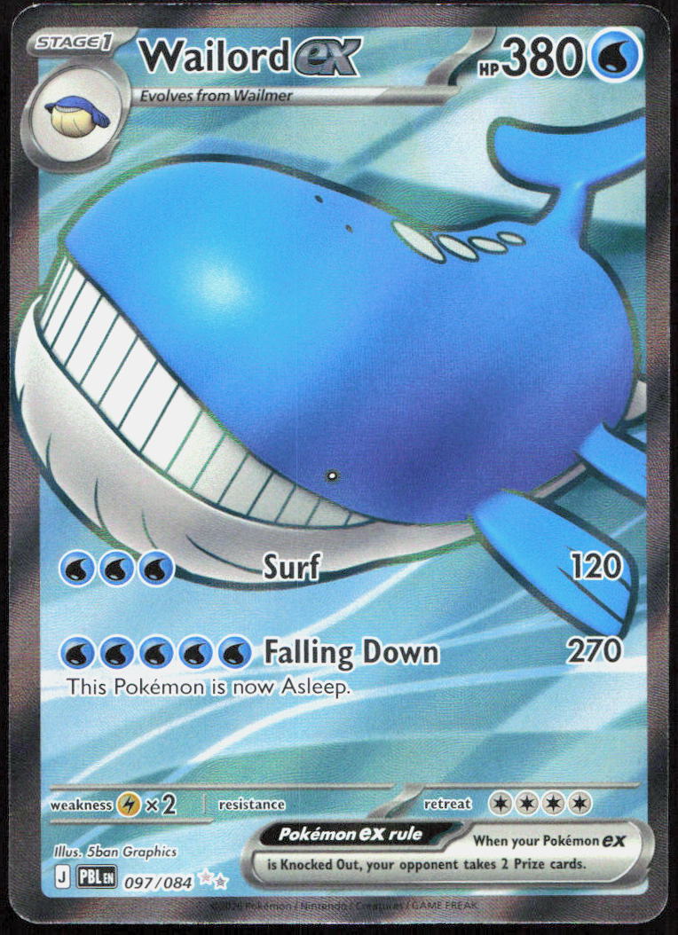 Wailord ex 097/084 Ultra Rare Pitch Black Pokemon Holo