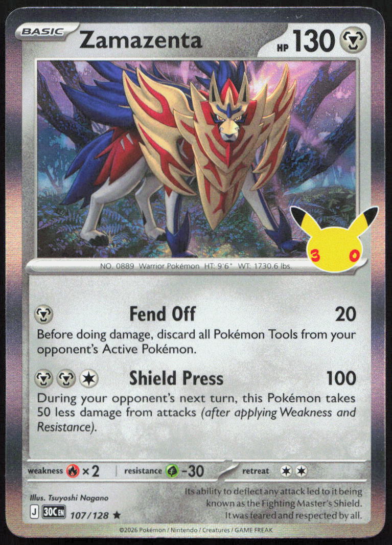 Zamazenta 107/128 Rare ME: 30th Celebration Pokemon Holo