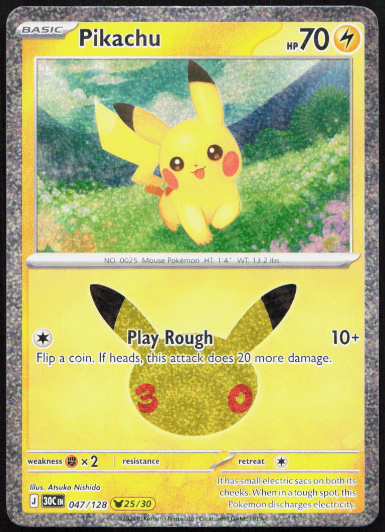 Pikachu 047/128 Holo Pikachu Rare ME: 30th Celebration Pokemon